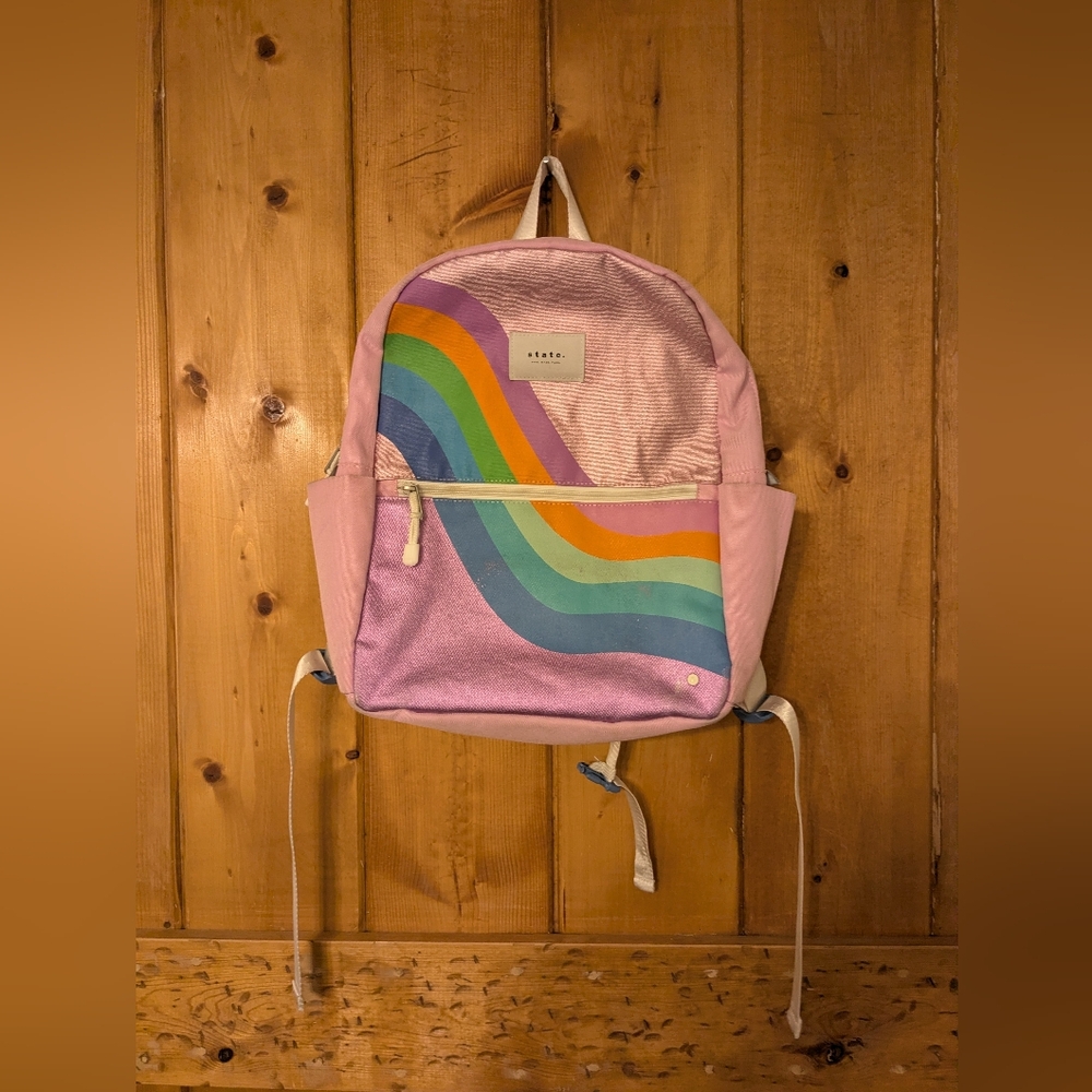STATE Pink Backpack with Rainbow Design
